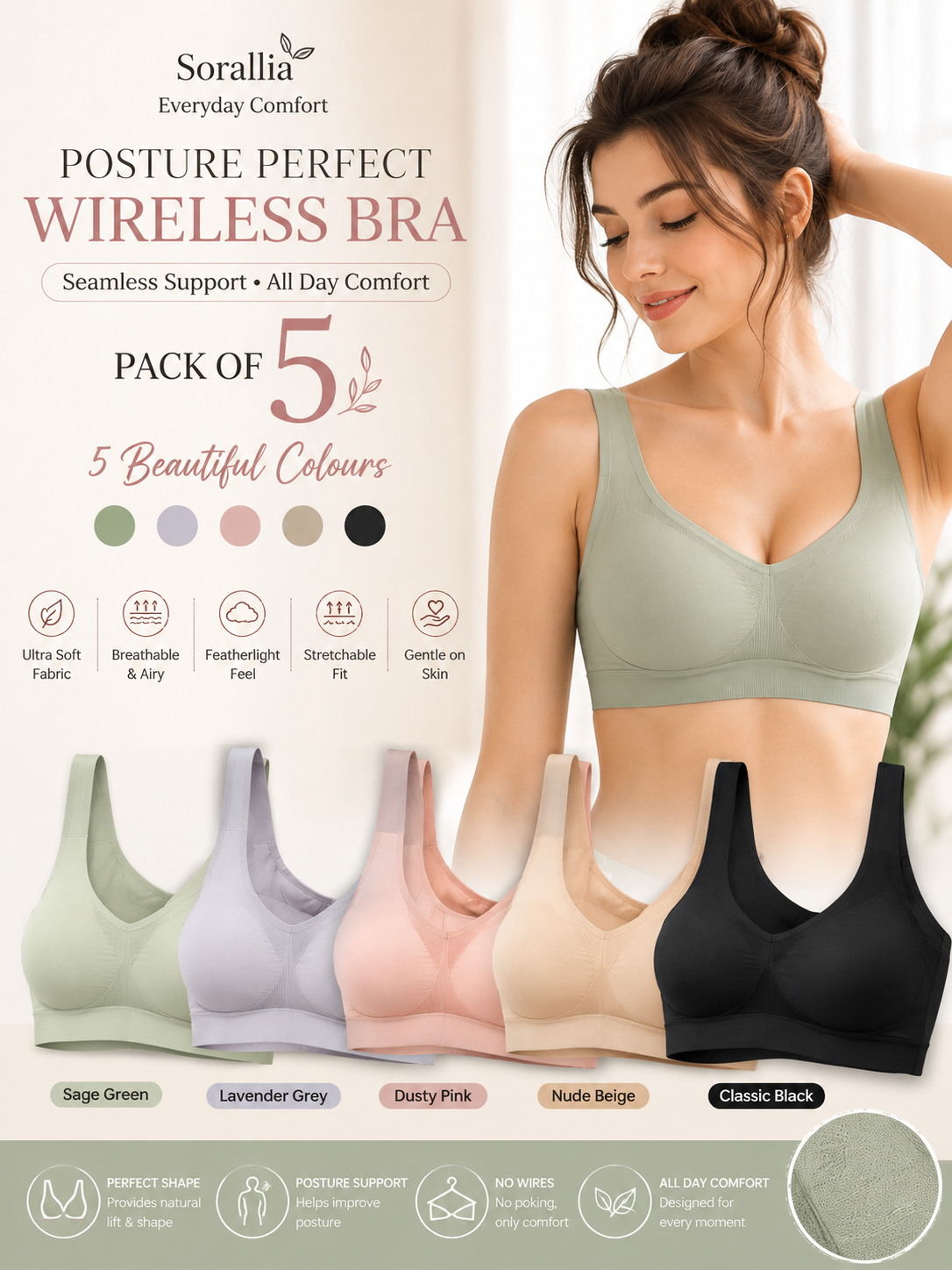 Sorellia PostureEase Wireless Bra {Pack of 5}